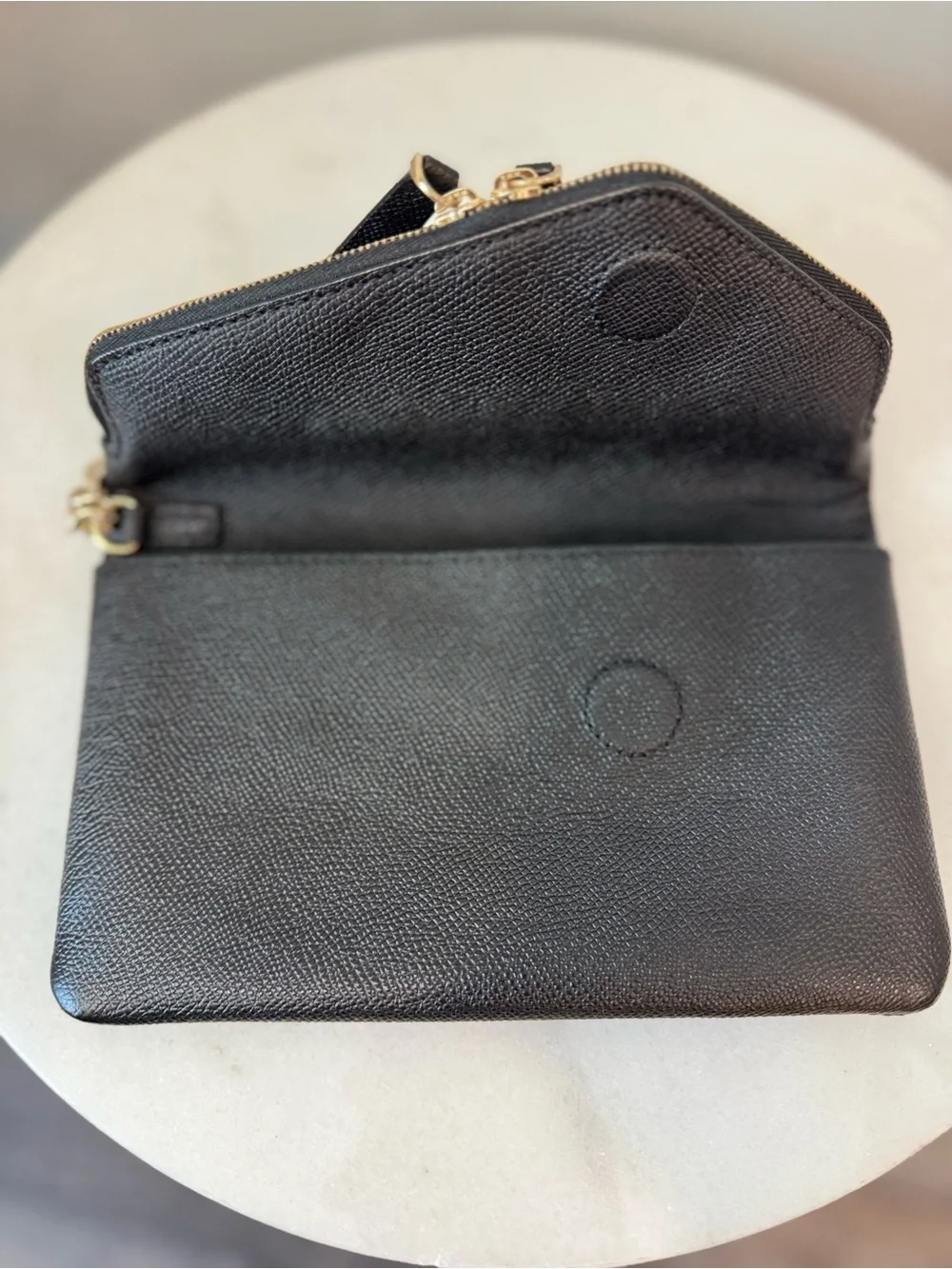 henri bendel Black Leather Clutch with Gold Chain Strap